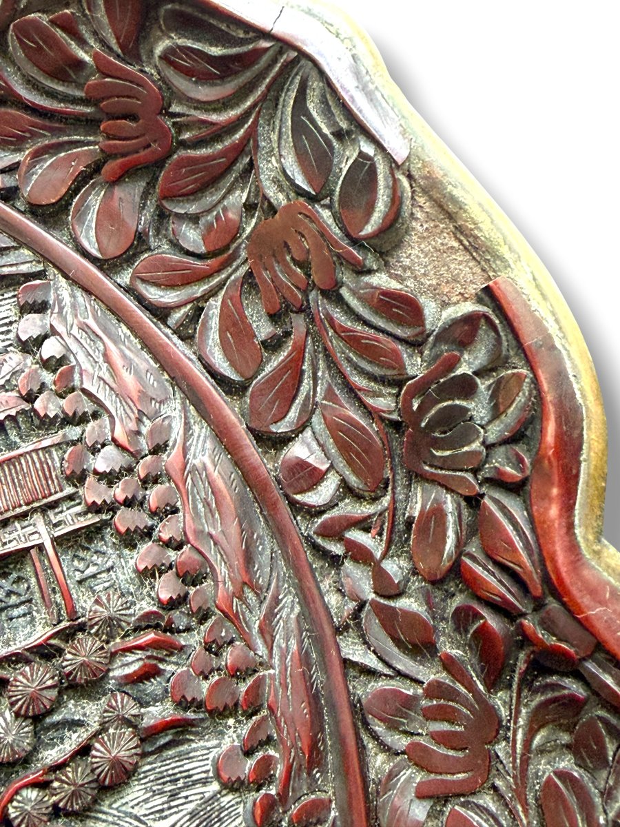 Pair Of Cinnabar Lacquer Floriform Dishes Qianlong Seal-photo-6