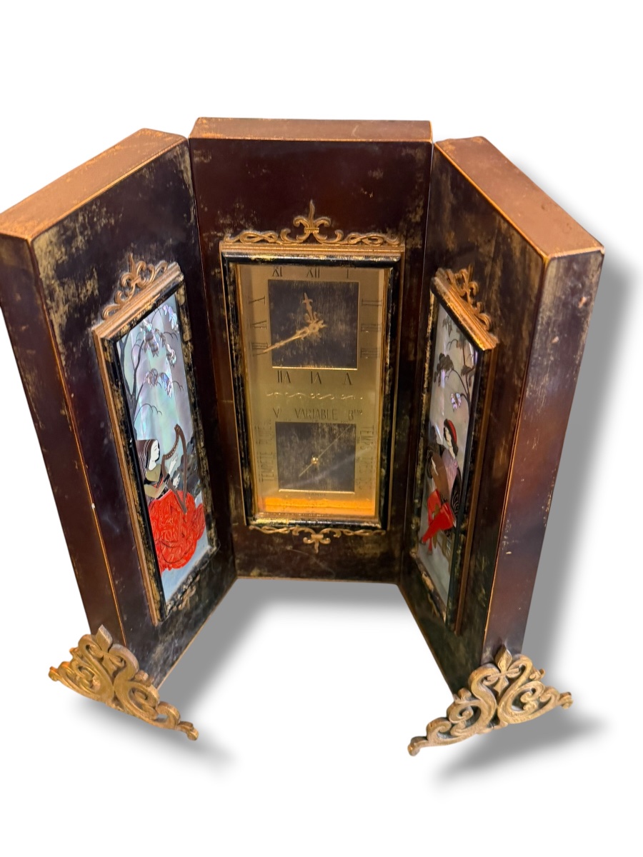 Swiss Triptych Desk Clock With Barometer By Gübelin-photo-6
