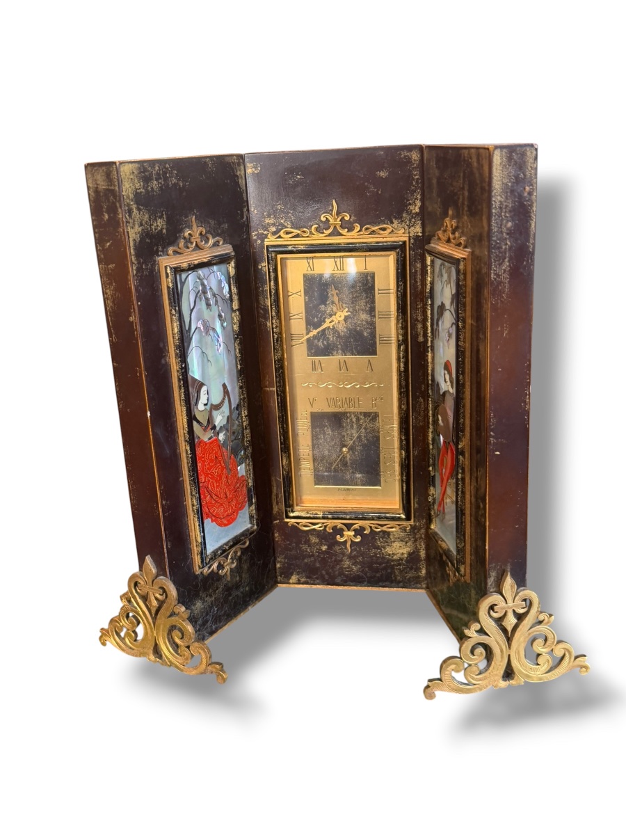 Swiss Triptych Desk Clock With Barometer By Gübelin-photo-8