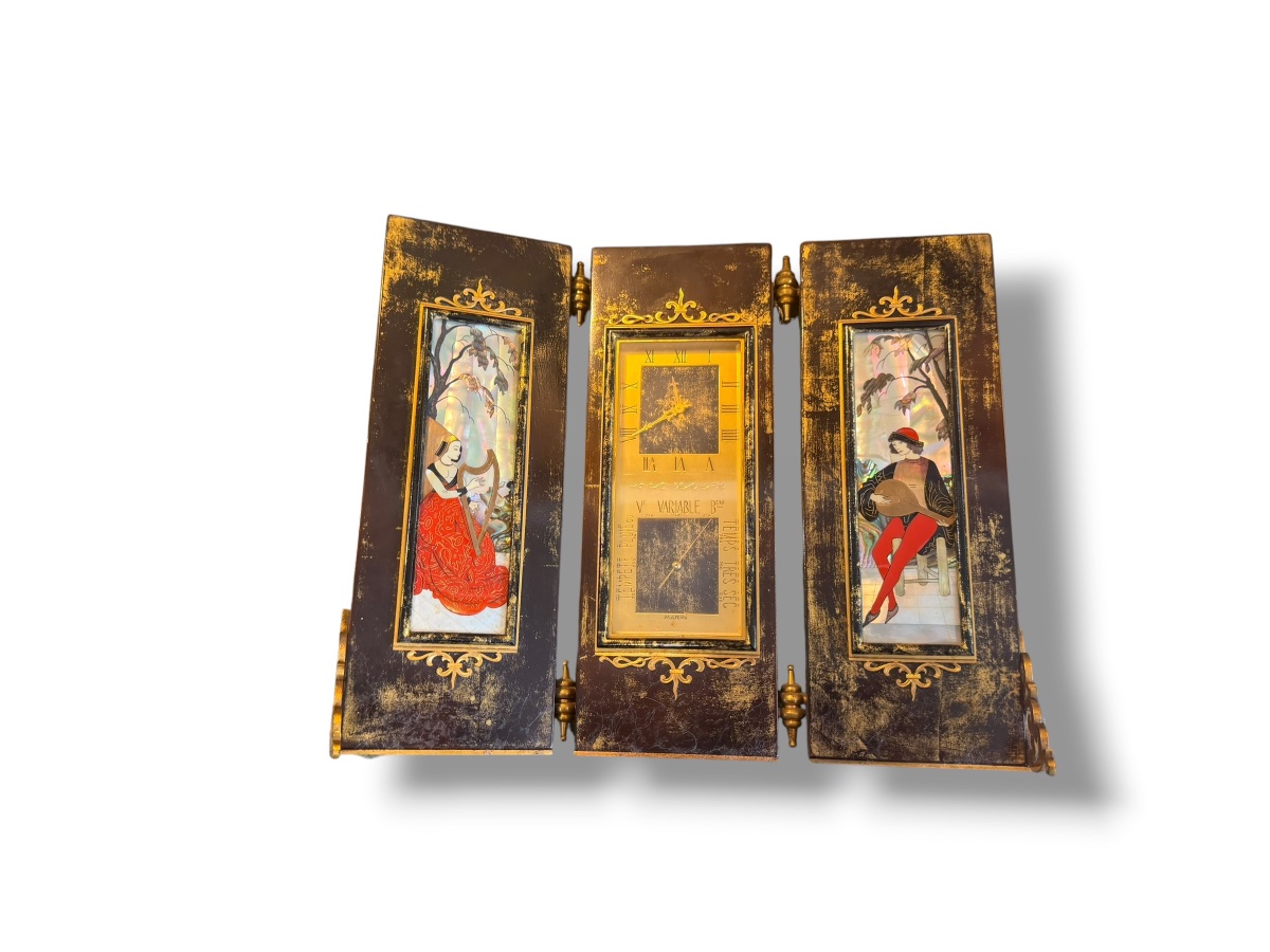 Swiss Triptych Desk Clock With Barometer By Gübelin