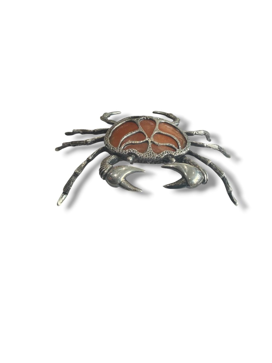 Crab Made Of Solid Silver And Semi-precious Stone-photo-2