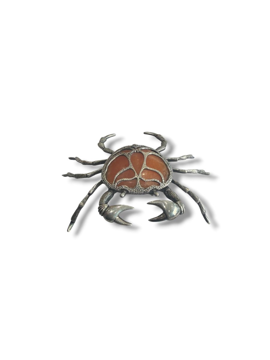 Crab Made Of Solid Silver And Semi-precious Stone-photo-3