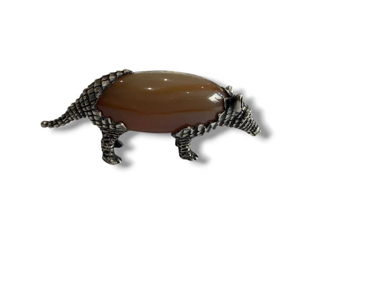Tatou en argent massif et agate-photo-4