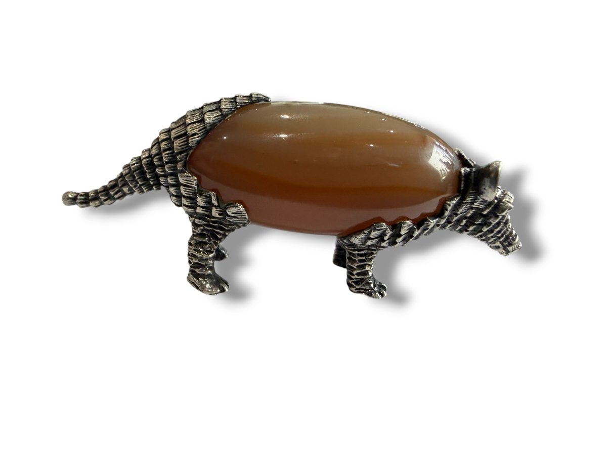 Tatou en argent massif et agate-photo-1