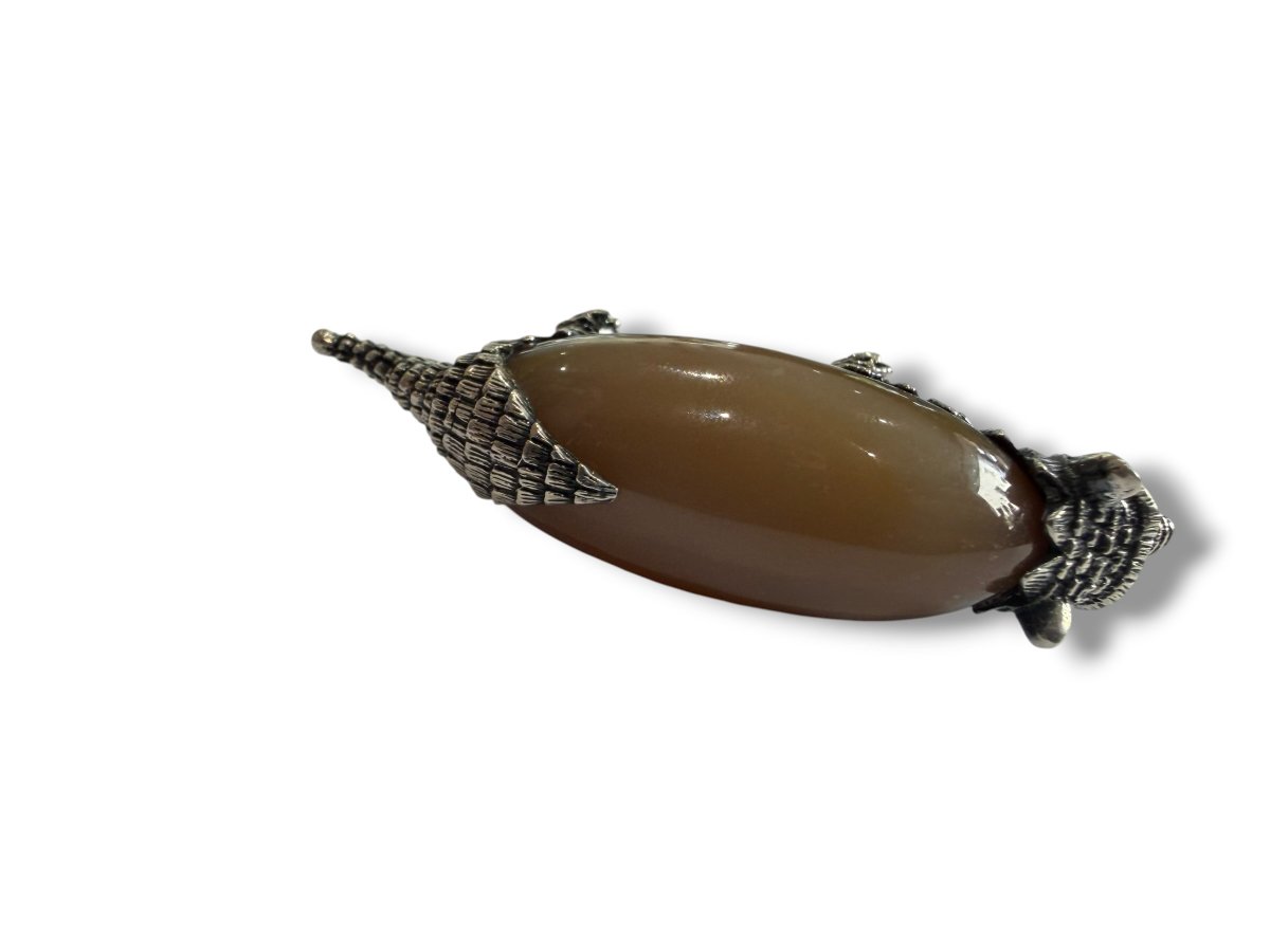 Tatou en argent massif et agate-photo-3