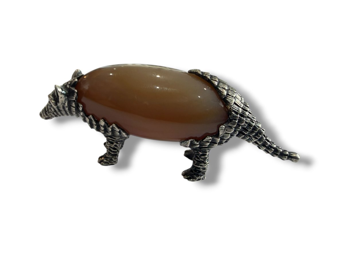 Tatou en argent massif et agate-photo-5