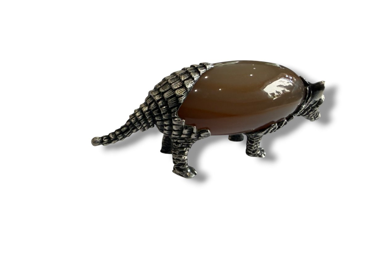 Tatou en argent massif et agate-photo-7