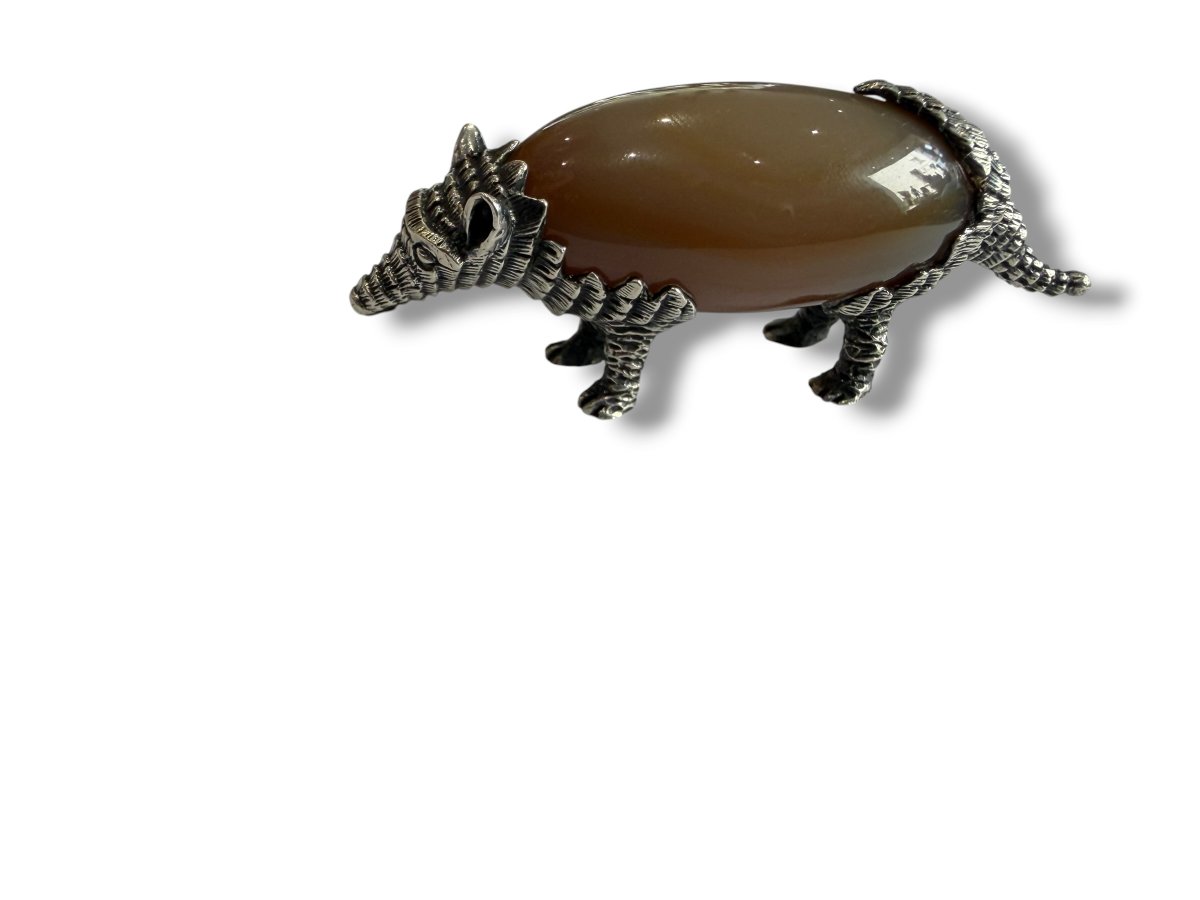 Tatou en argent massif et agate-photo-8