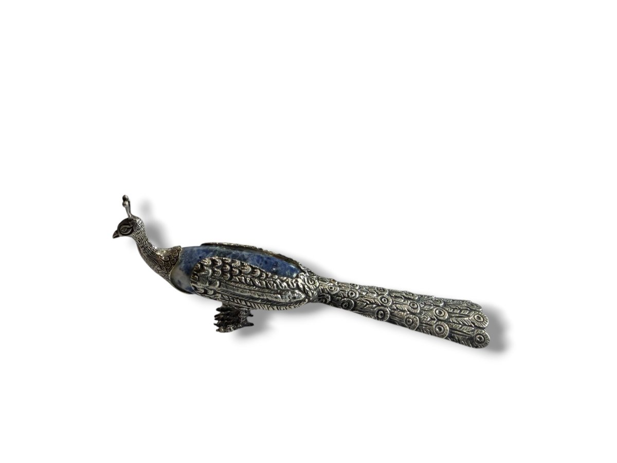Paon en argent  massif et lapis lazuli -photo-3