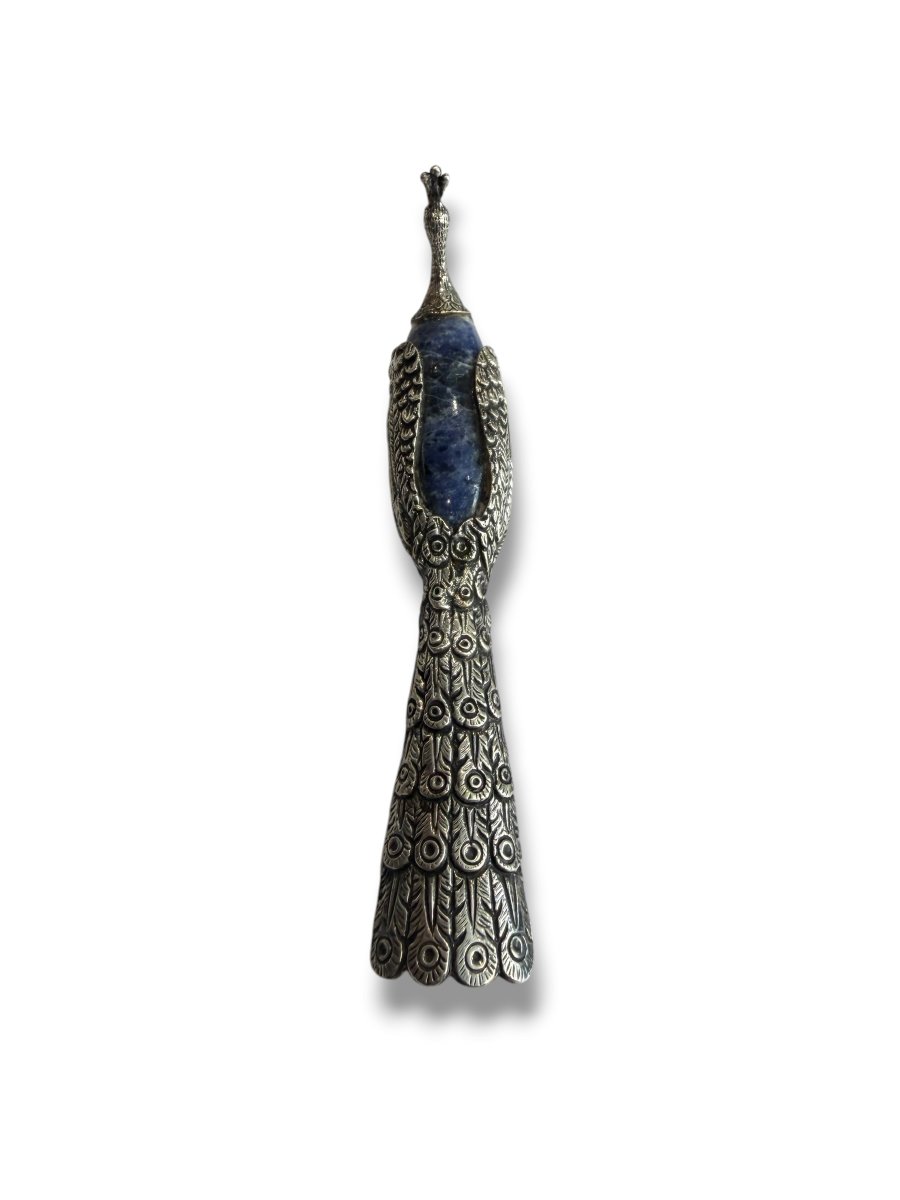 Paon en argent  massif et lapis lazuli -photo-4