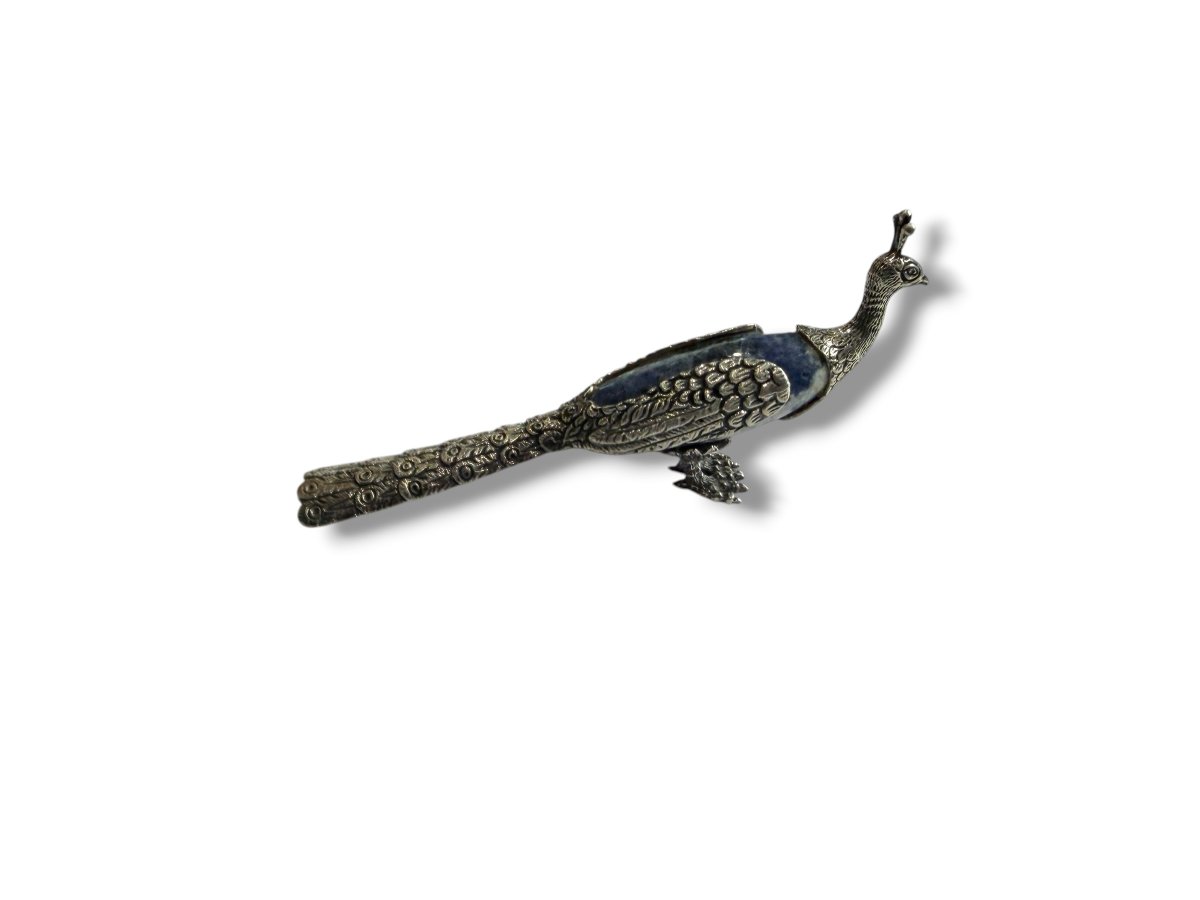 Paon en argent  massif et lapis lazuli -photo-1