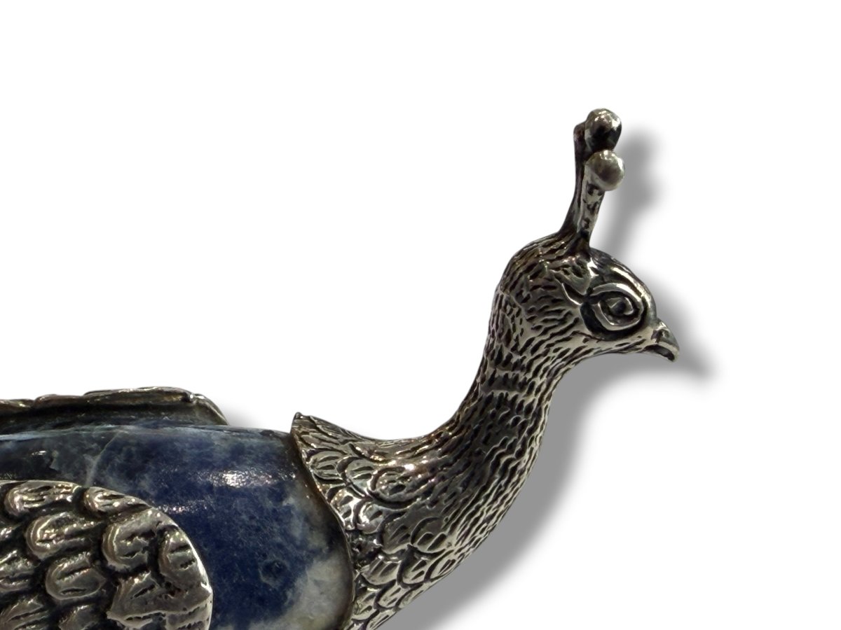 Paon en argent  massif et lapis lazuli -photo-2