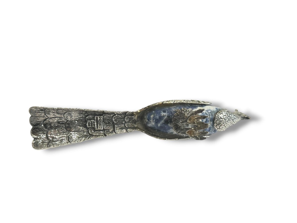 Paon en argent  massif et lapis lazuli -photo-4