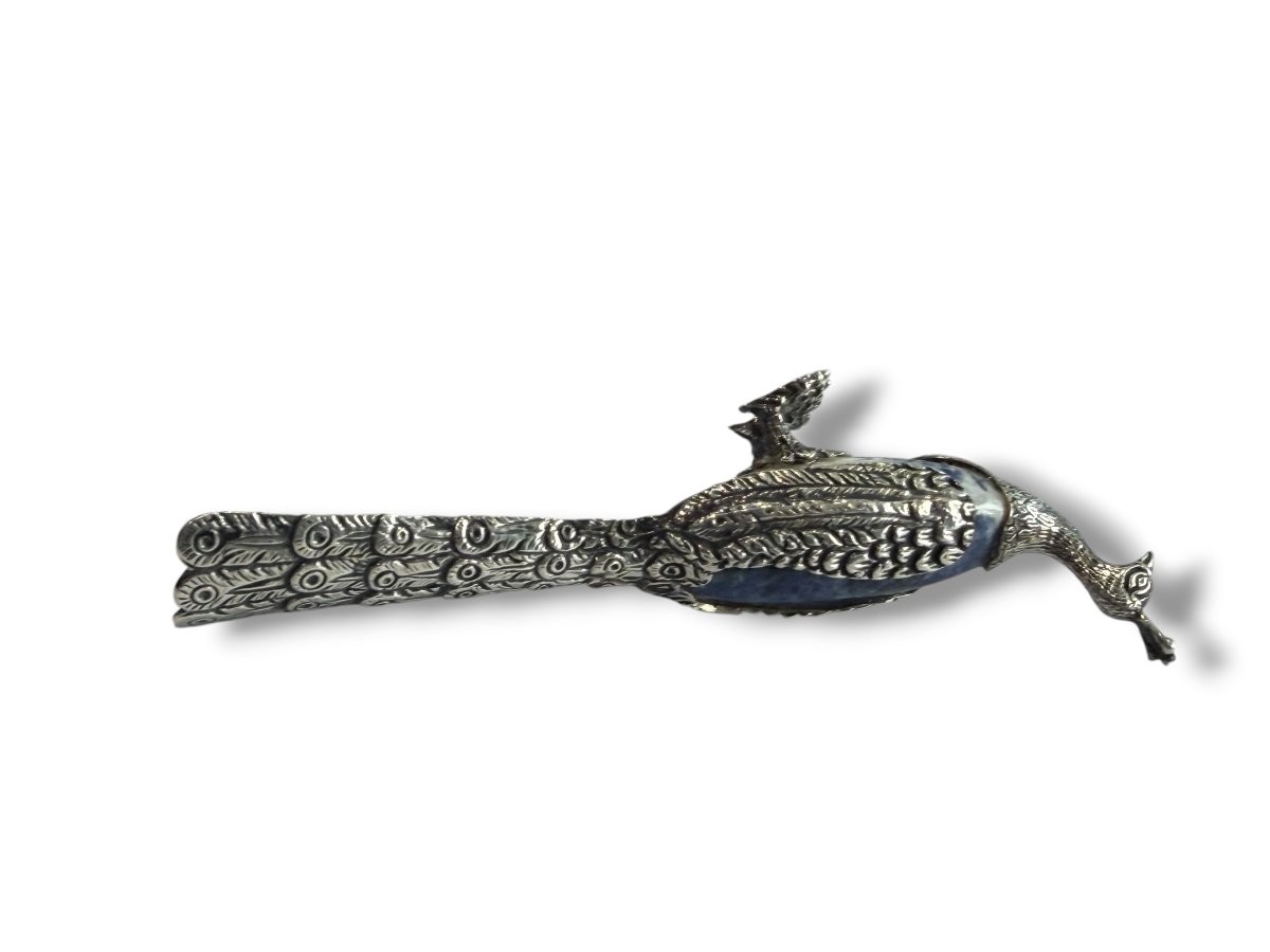 Paon en argent  massif et lapis lazuli -photo-6