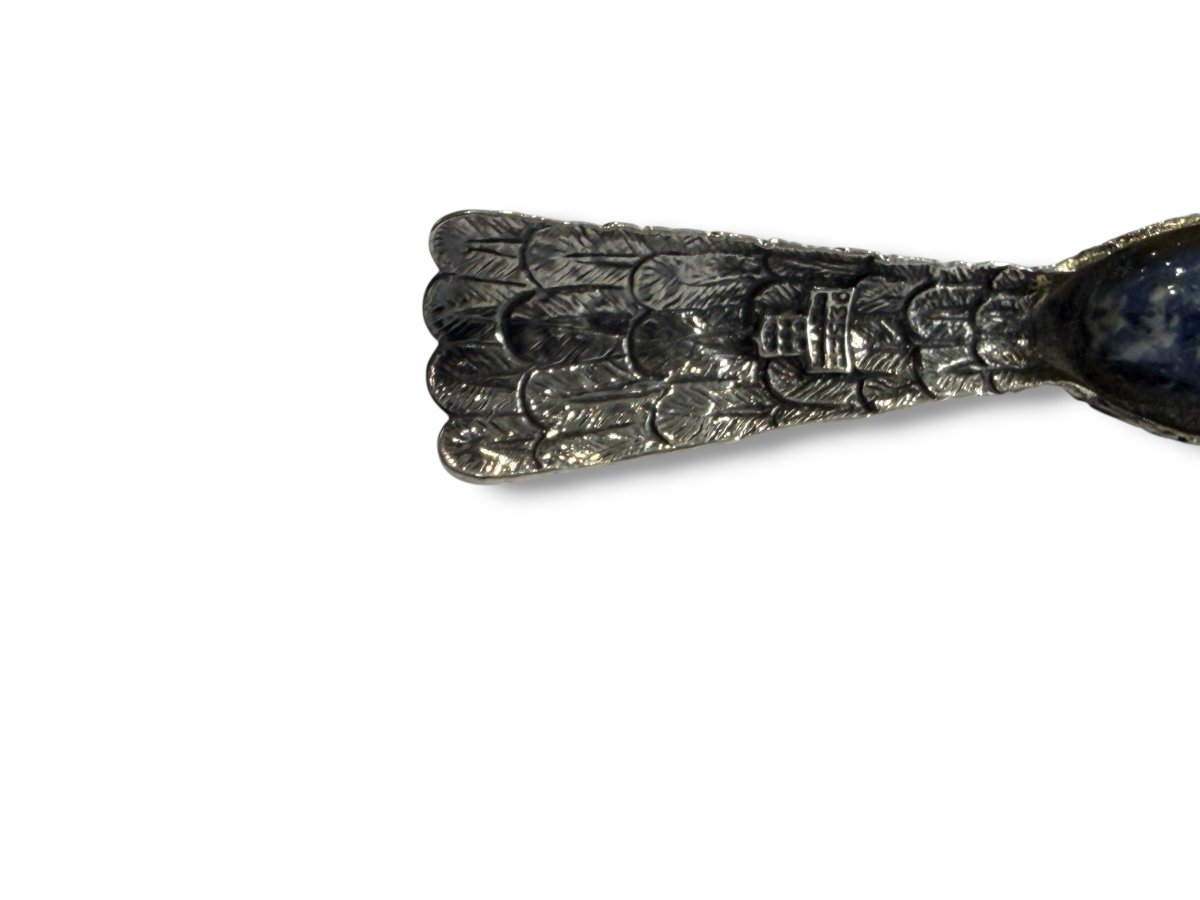 Paon en argent  massif et lapis lazuli -photo-7