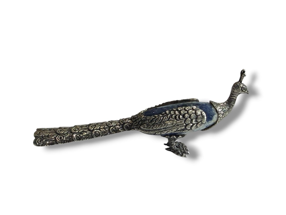 Paon en argent  massif et lapis lazuli -photo-8
