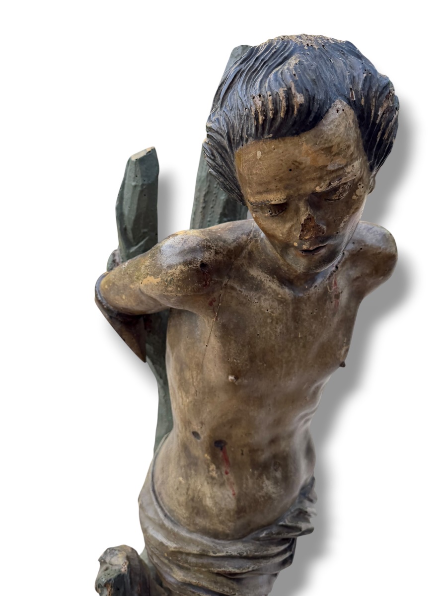 Important Saint-Sébastien en bois polychrome XVIeme-photo-3
