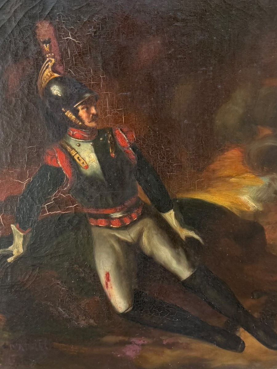 Cuirassier blessé huile sur toile XIXeme-photo-1