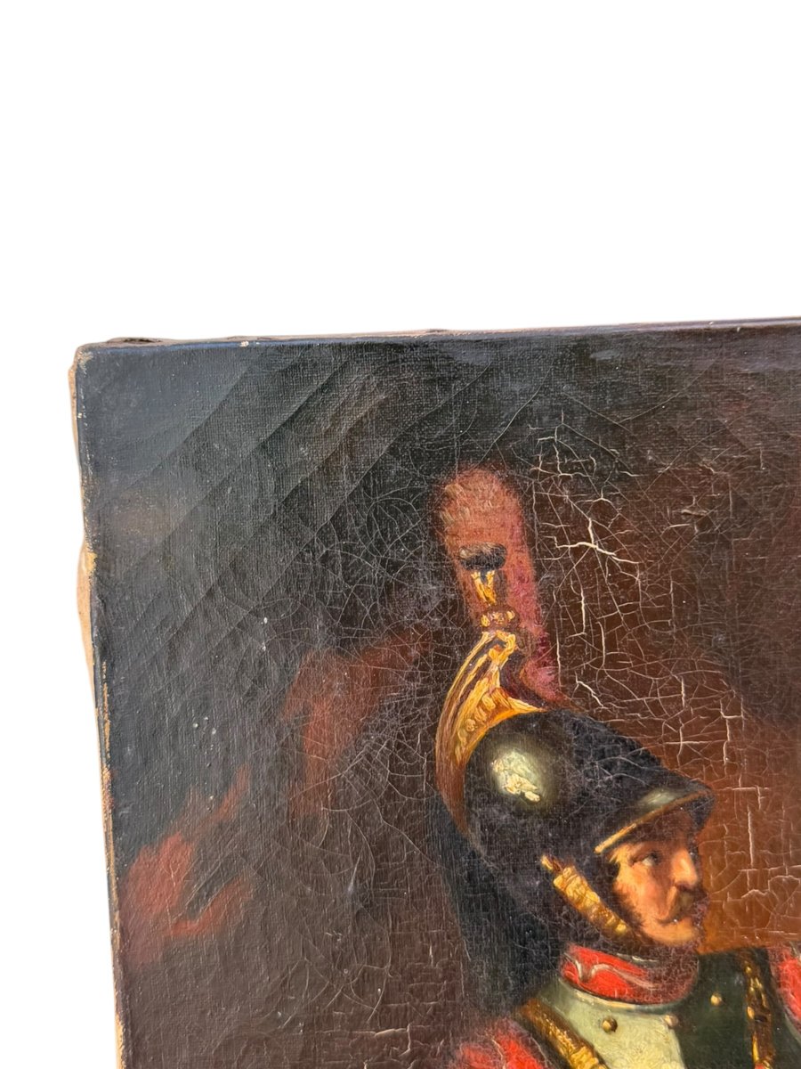 Cuirassier blessé huile sur toile XIXeme-photo-3