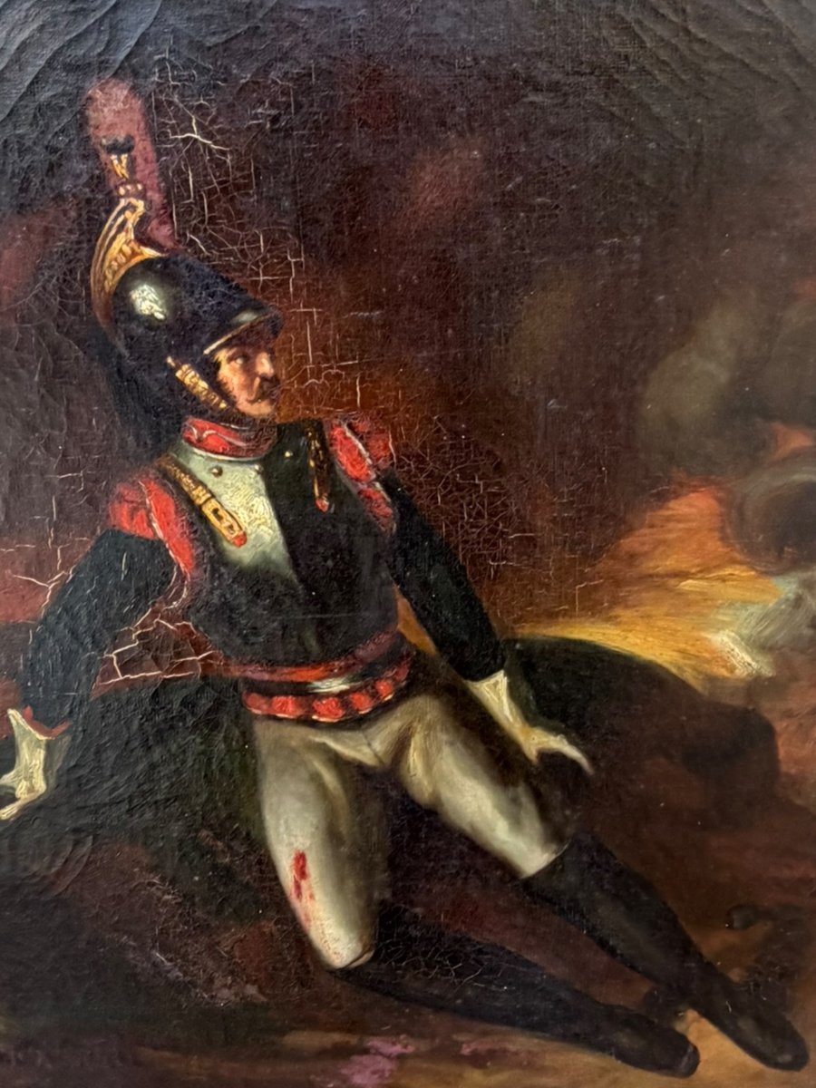 Cuirassier blessé huile sur toile XIXeme