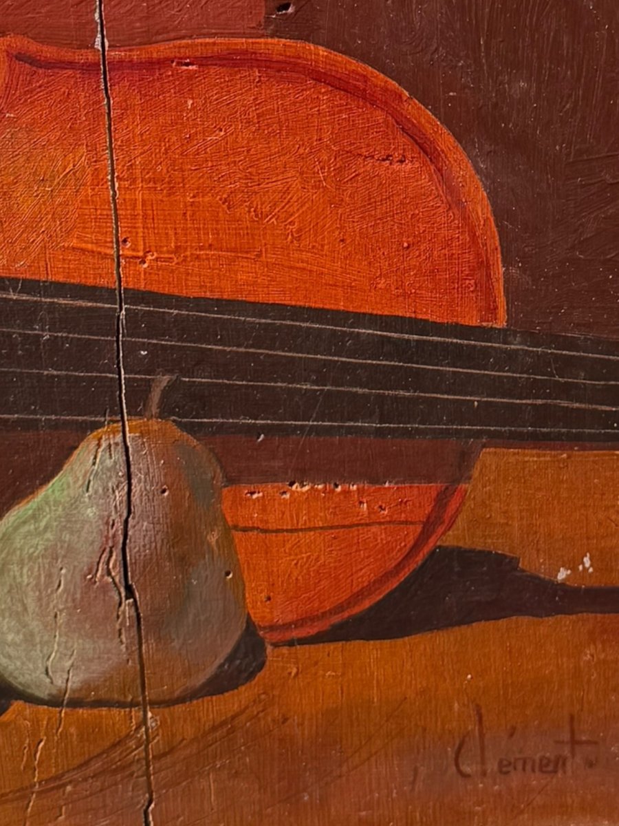 Still Life With A Violin, Oil On Panel, Signed Clément-photo-4