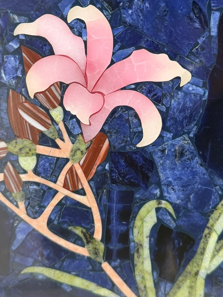 Tableau Pietra dura motif fleur lapis lazuli-photo-2