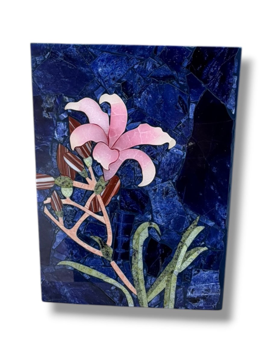Tableau Pietra dura motif fleur lapis lazuli-photo-1