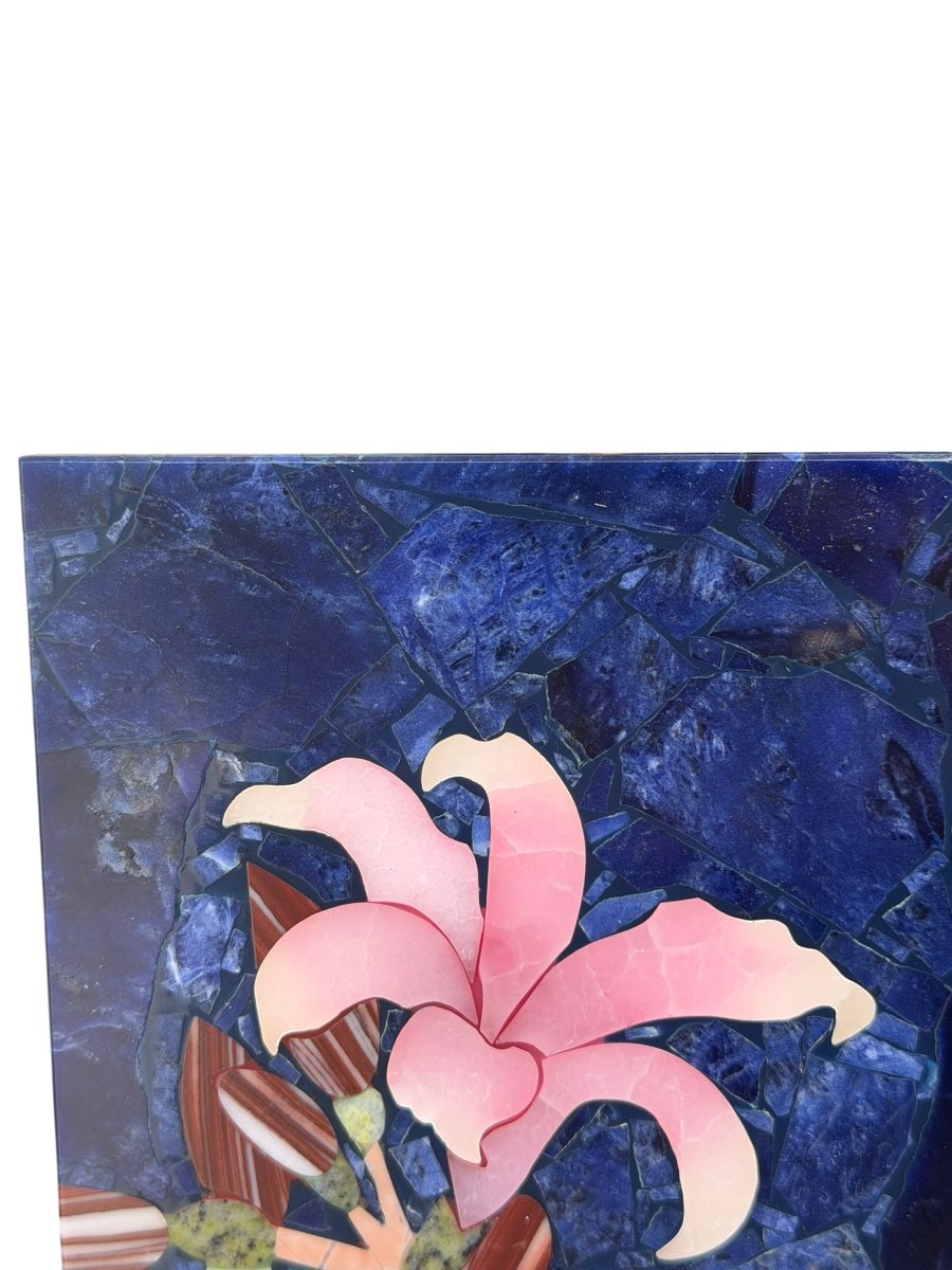 Tableau Pietra dura motif fleur lapis lazuli-photo-3