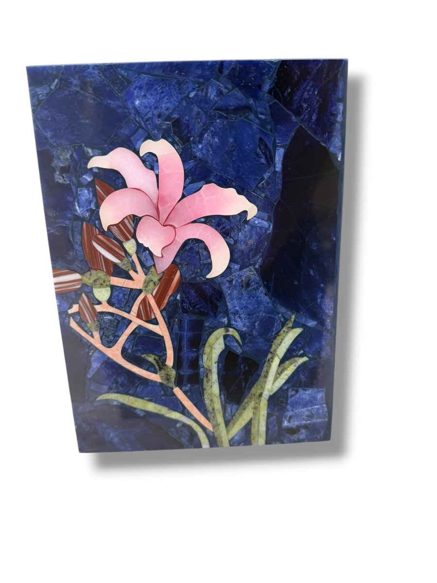Tableau Pietra dura motif fleur lapis lazuli-photo-7