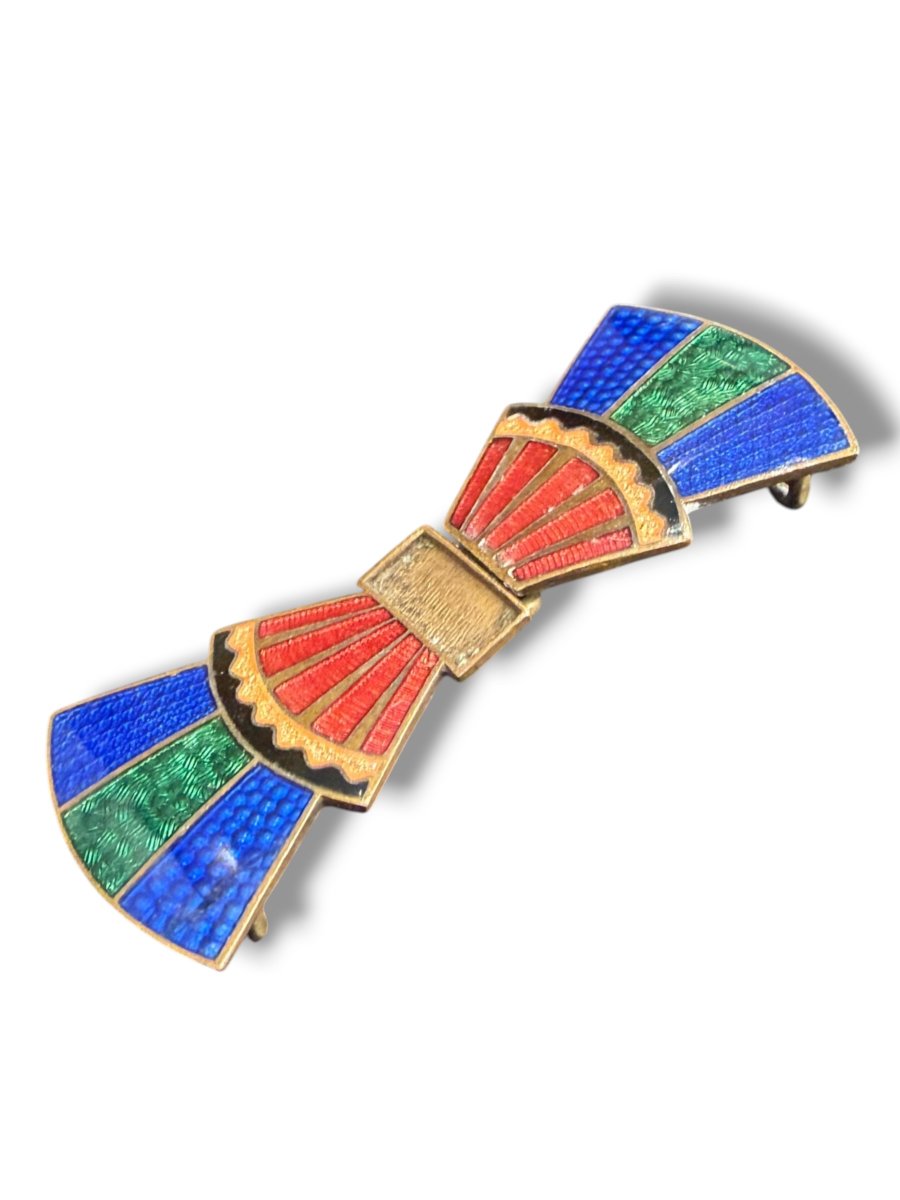 Boucle art deco émaillée dans le goût de Lucien Hirtz-photo-2