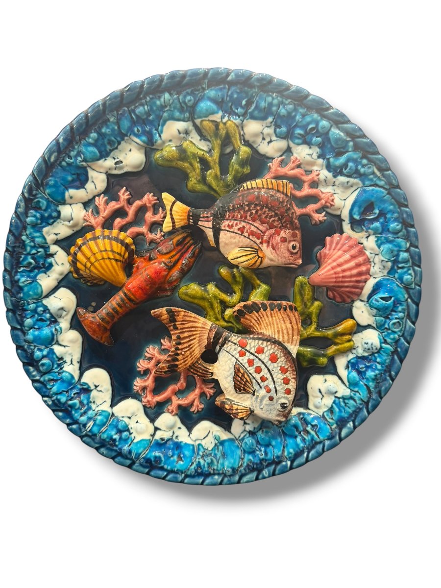 Vallauris Trompe-l'oeil Plate With Fish Design-photo-2
