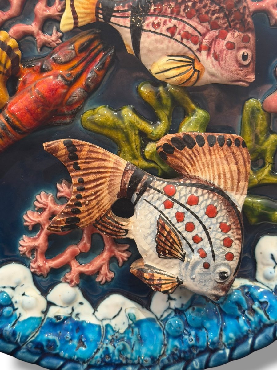 Vallauris Trompe-l'oeil Plate With Fish Design-photo-1