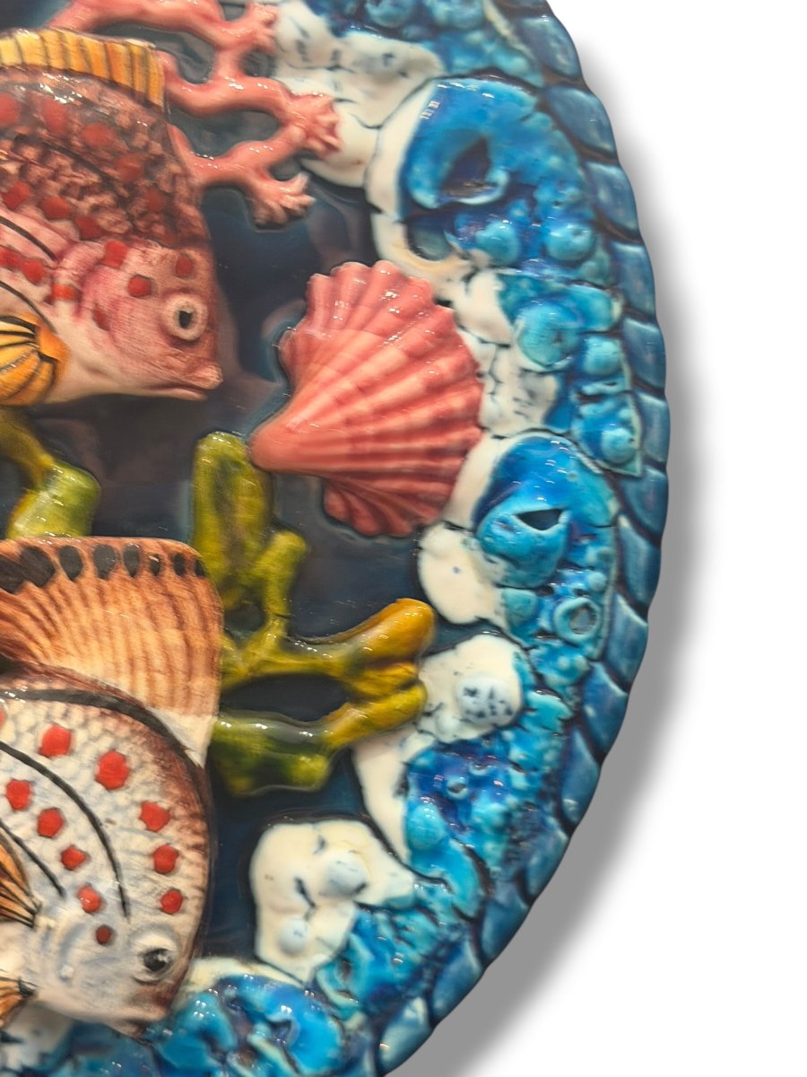 Vallauris Trompe-l'oeil Plate With Fish Design-photo-2