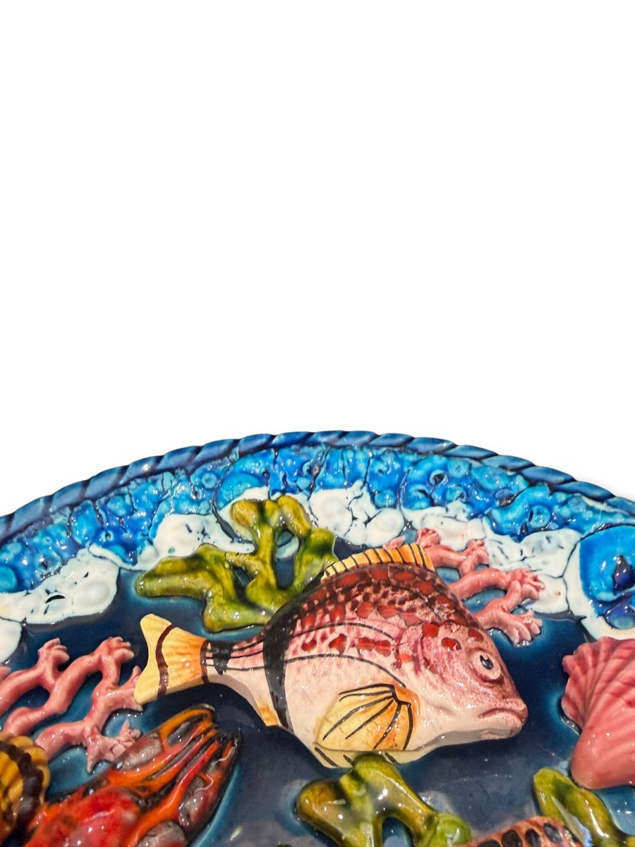 Vallauris Trompe-l'oeil Plate With Fish Design-photo-3