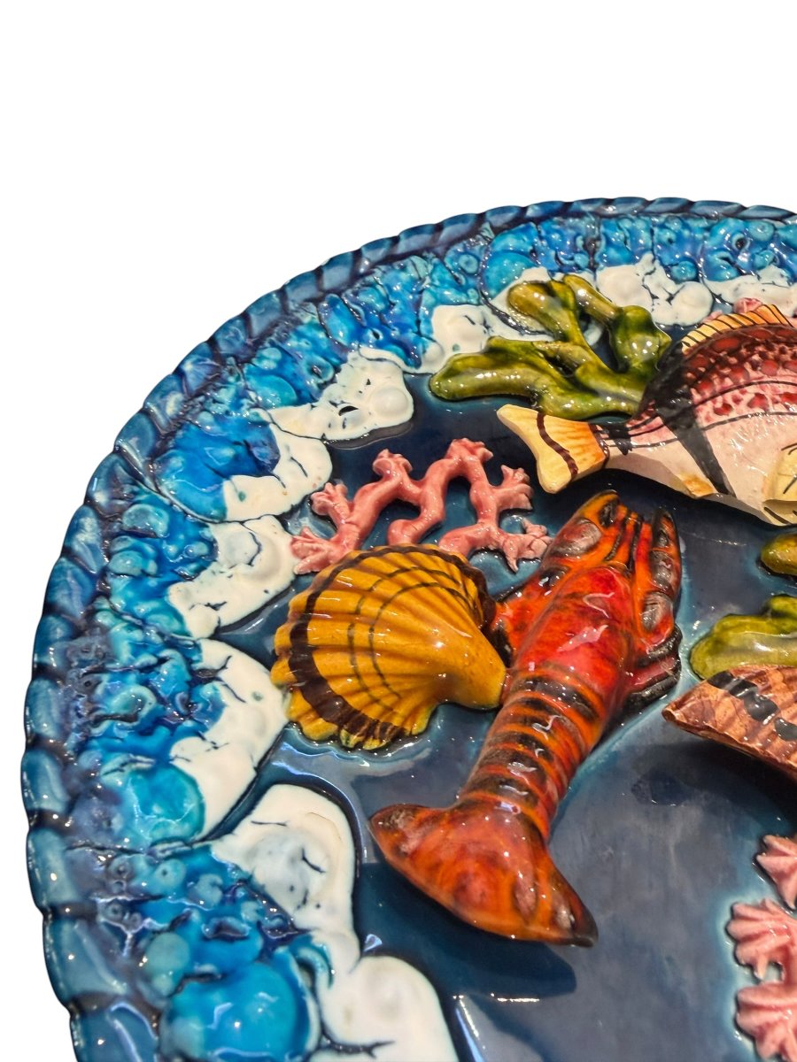 Vallauris Trompe-l'oeil Plate With Fish Design-photo-5