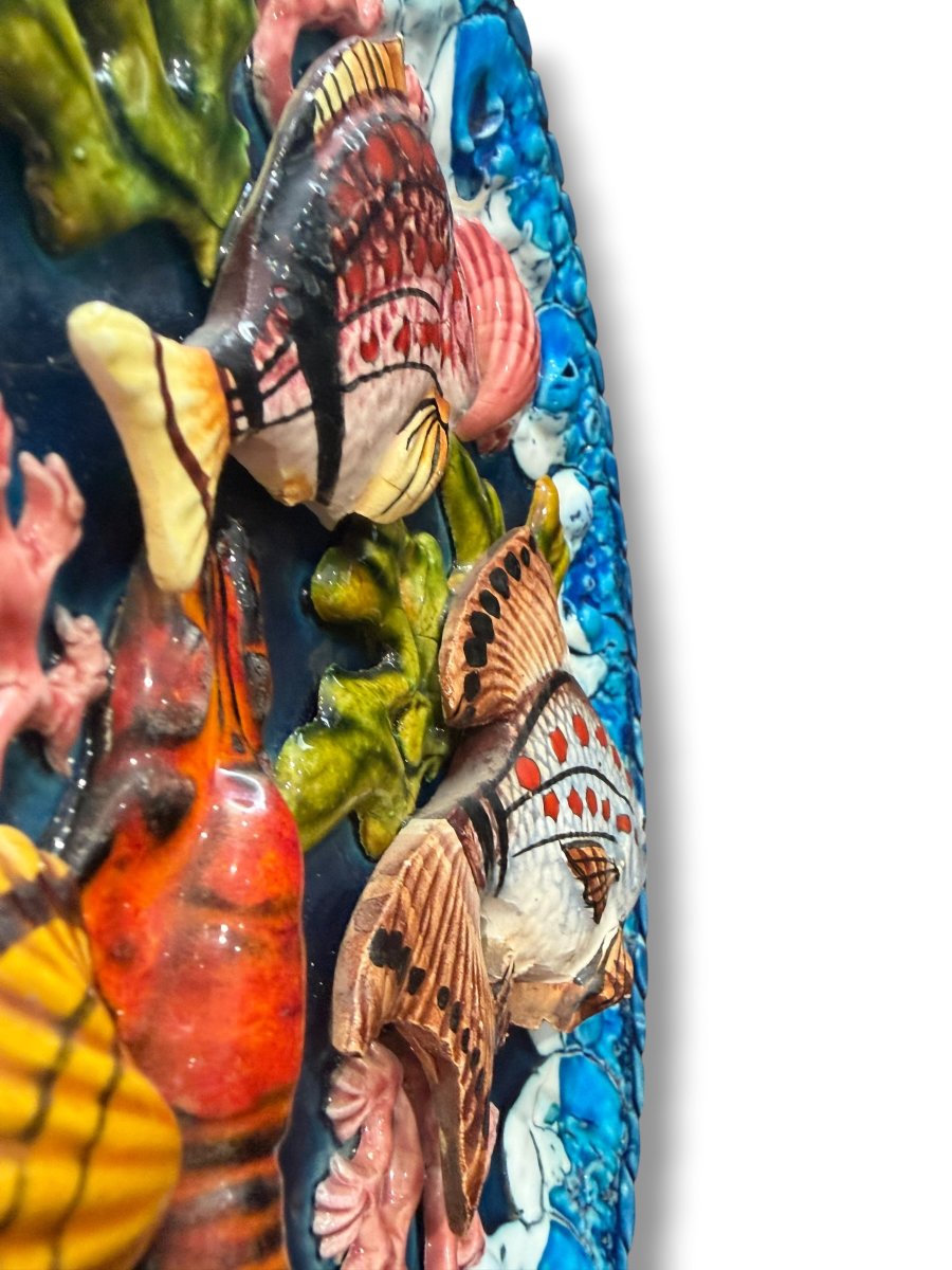 Vallauris Trompe-l'oeil Plate With Fish Design-photo-6