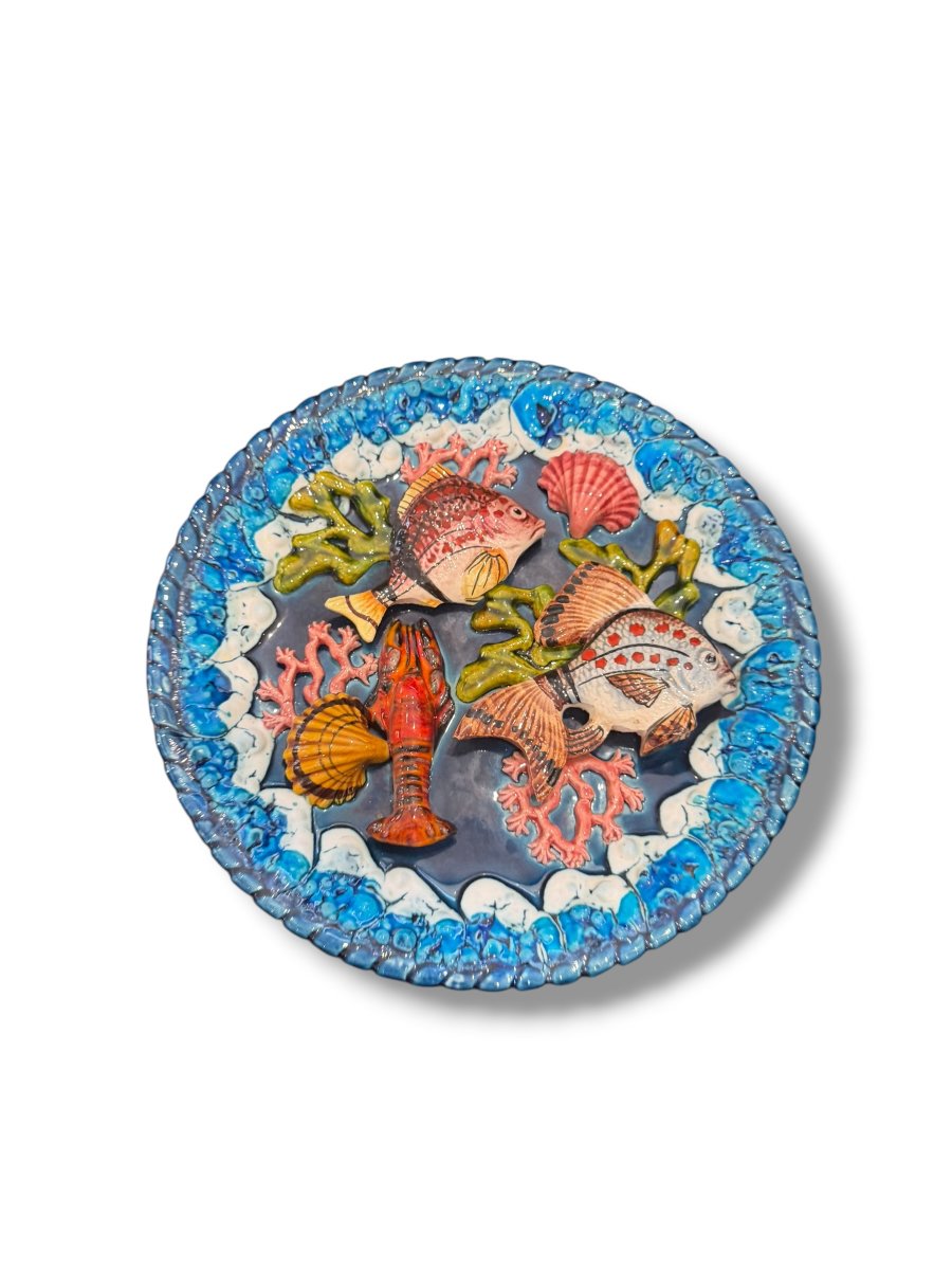 Vallauris Trompe-l'oeil Plate With Fish Design-photo-7