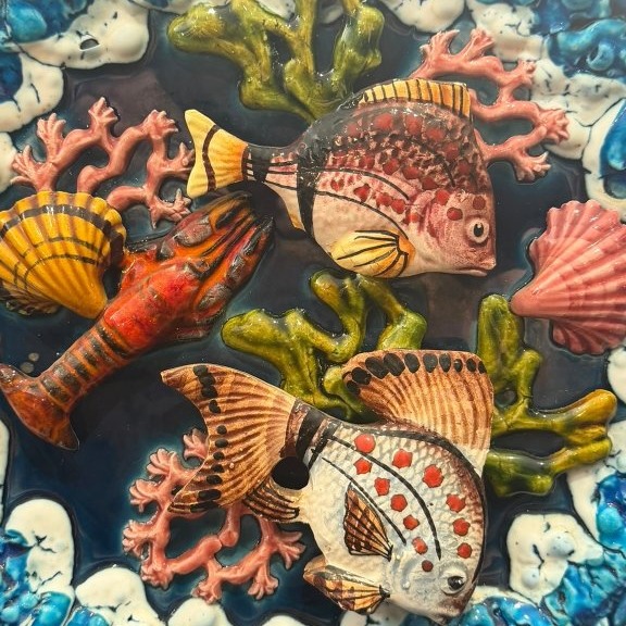 Vallauris Trompe-l'oeil Plate With Fish Design-photo-8