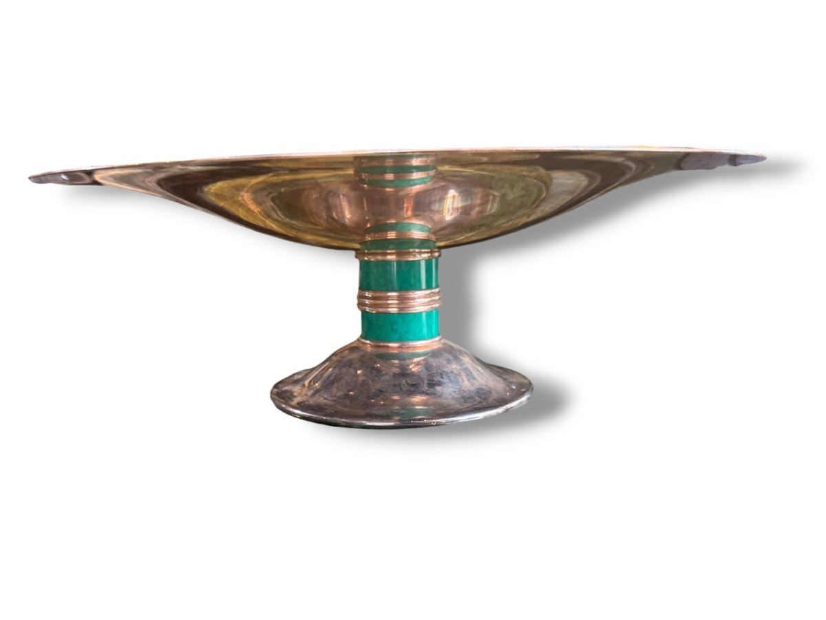 Luc Lanel Christofle Importante coupe laque vert malachite
