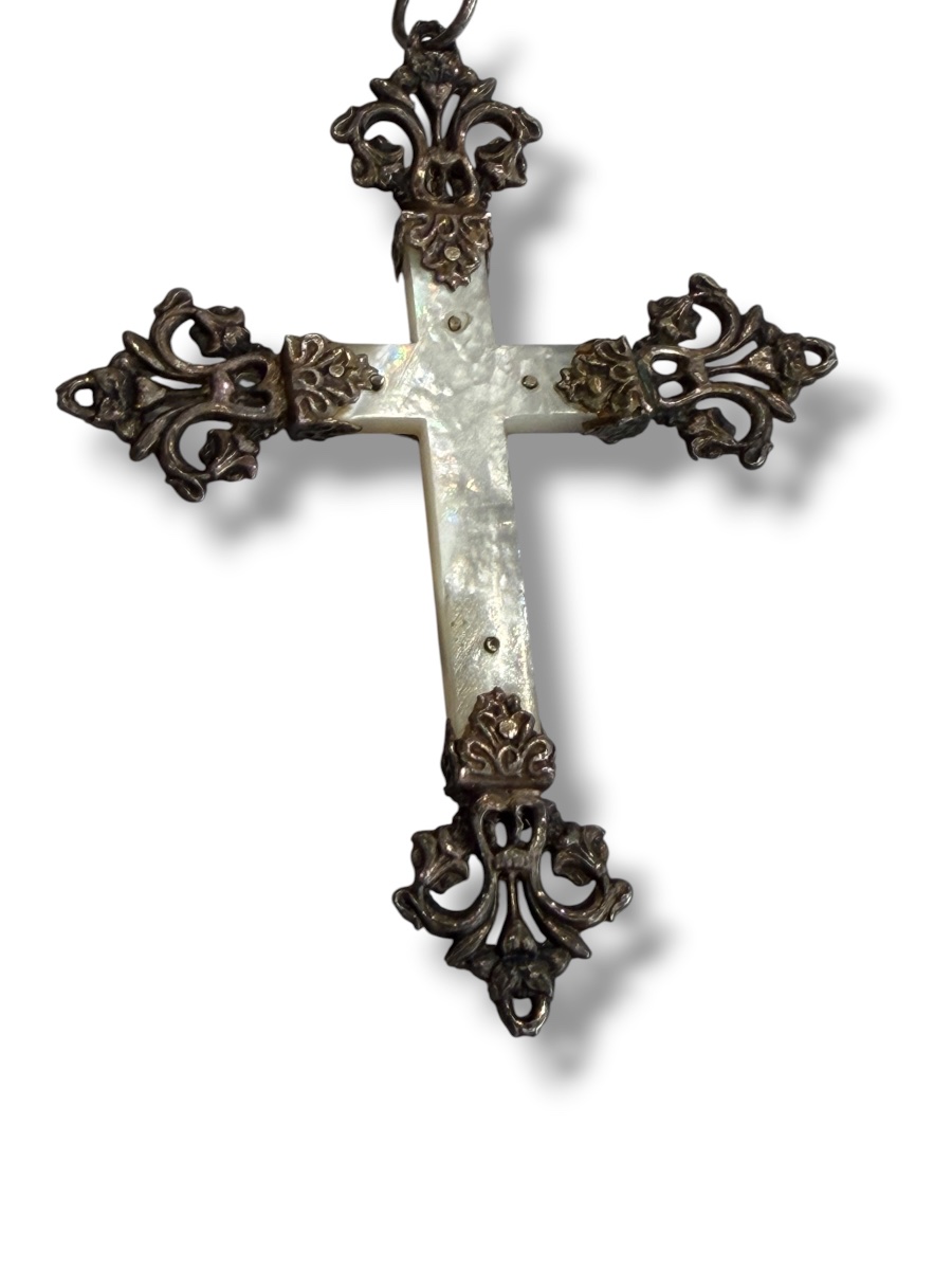 19th-century Silver And Mother-of-pearl Cross Pendant-photo-2