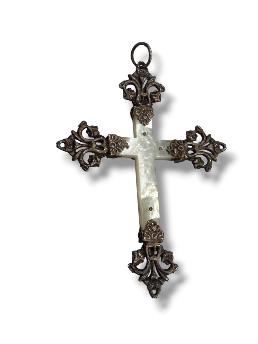 19th-century Silver And Mother-of-pearl Cross Pendant-photo-2