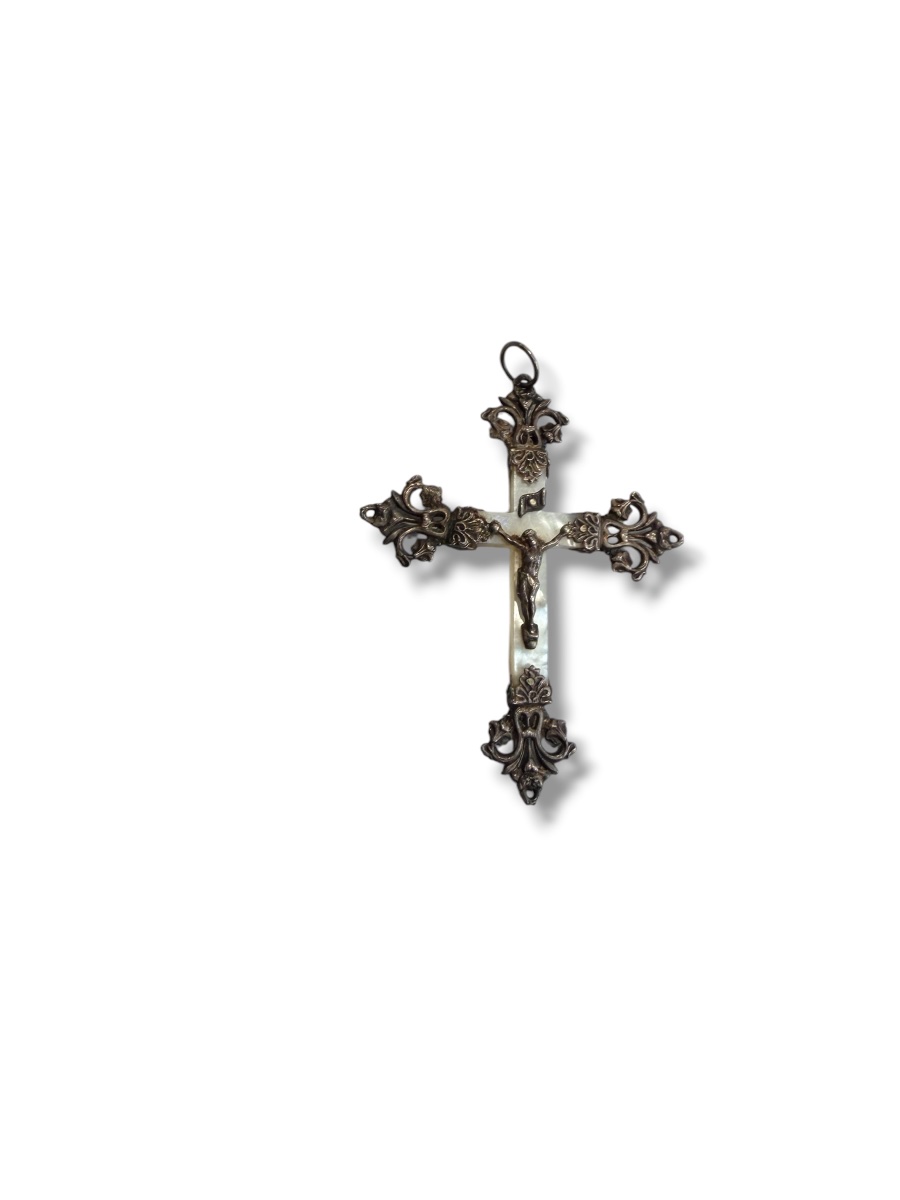 19th-century Silver And Mother-of-pearl Cross Pendant-photo-3
