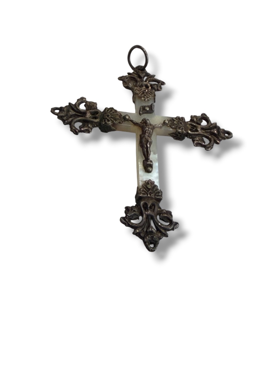 19th-century Silver And Mother-of-pearl Cross Pendant-photo-4