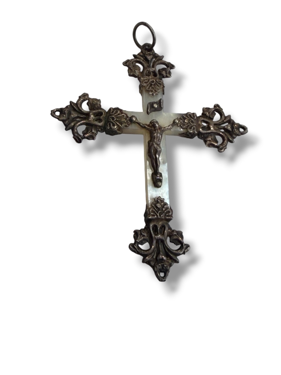 19th-century Silver And Mother-of-pearl Cross Pendant-photo-5