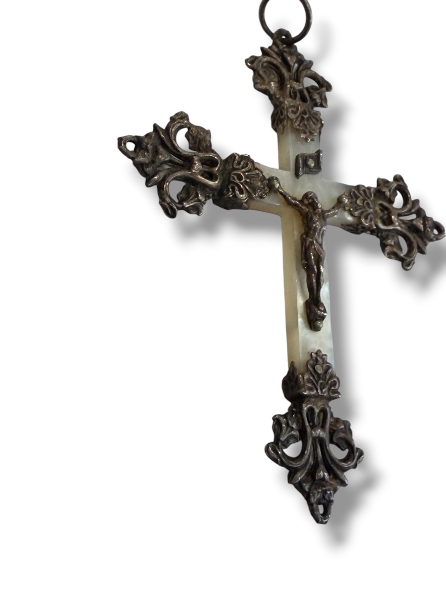 19th-century Silver And Mother-of-pearl Cross Pendant-photo-6