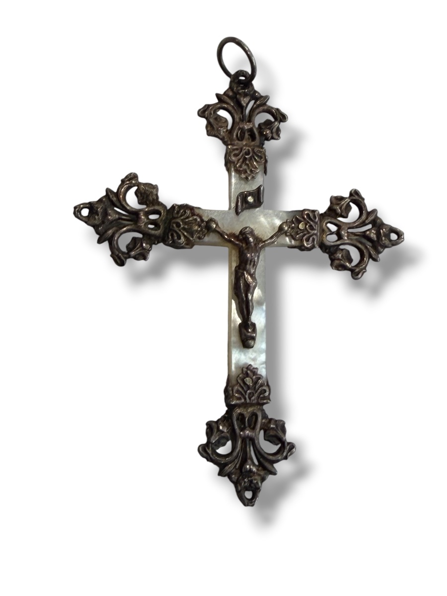19th-century Silver And Mother-of-pearl Cross Pendant-photo-7