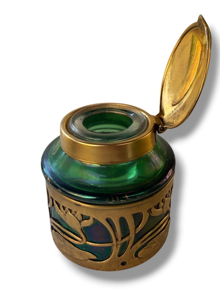 Loetz Art Nouveau Iridescent Glass Inkwell-photo-2