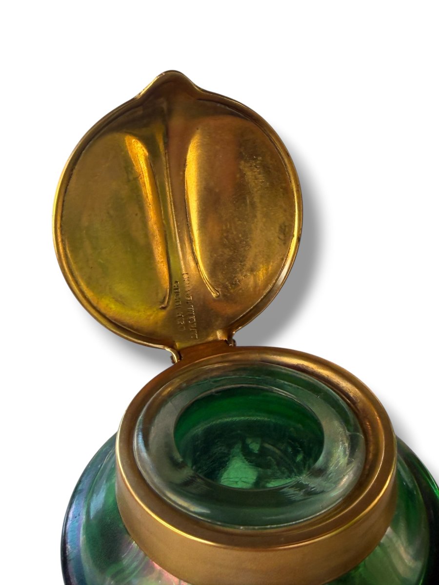 Loetz Art Nouveau Iridescent Glass Inkwell-photo-3