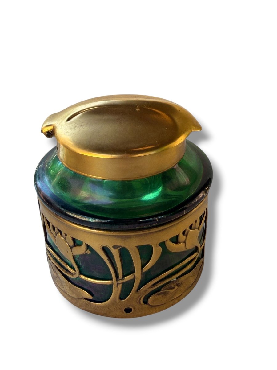 Loetz Art Nouveau Iridescent Glass Inkwell-photo-5