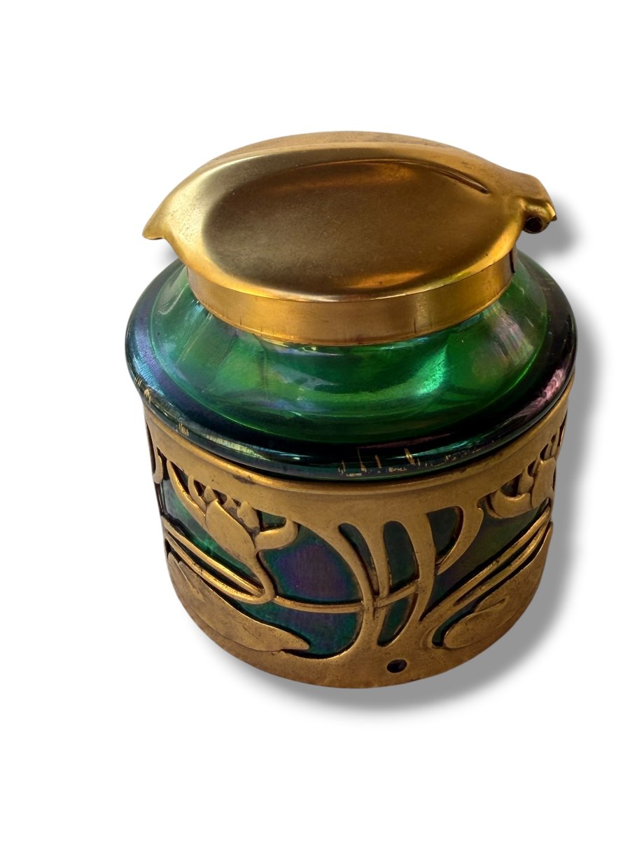 Loetz Art Nouveau Iridescent Glass Inkwell-photo-6